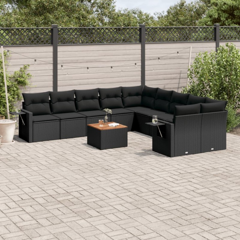 vidaXL 11-tlg. Garten-Sofagarnitur mit Kissen Schwarz Poly Rattan vidaXL 11-tlg. Garten-Sofagarnitur mit Kissen Schwarz Poly Rattan