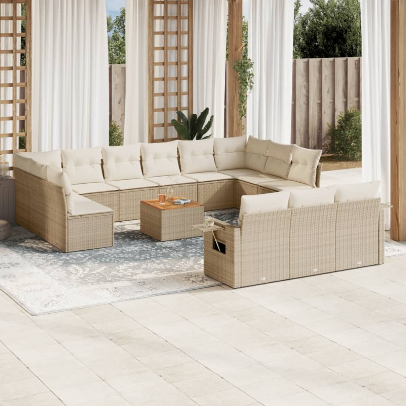 vidaXL 14-tlg. Garten-Sofagarnitur mit Kissen Beige Poly Rattan vidaXL 14-tlg. Garten-Sofagarnitur mit Kissen Beige Poly Rattan