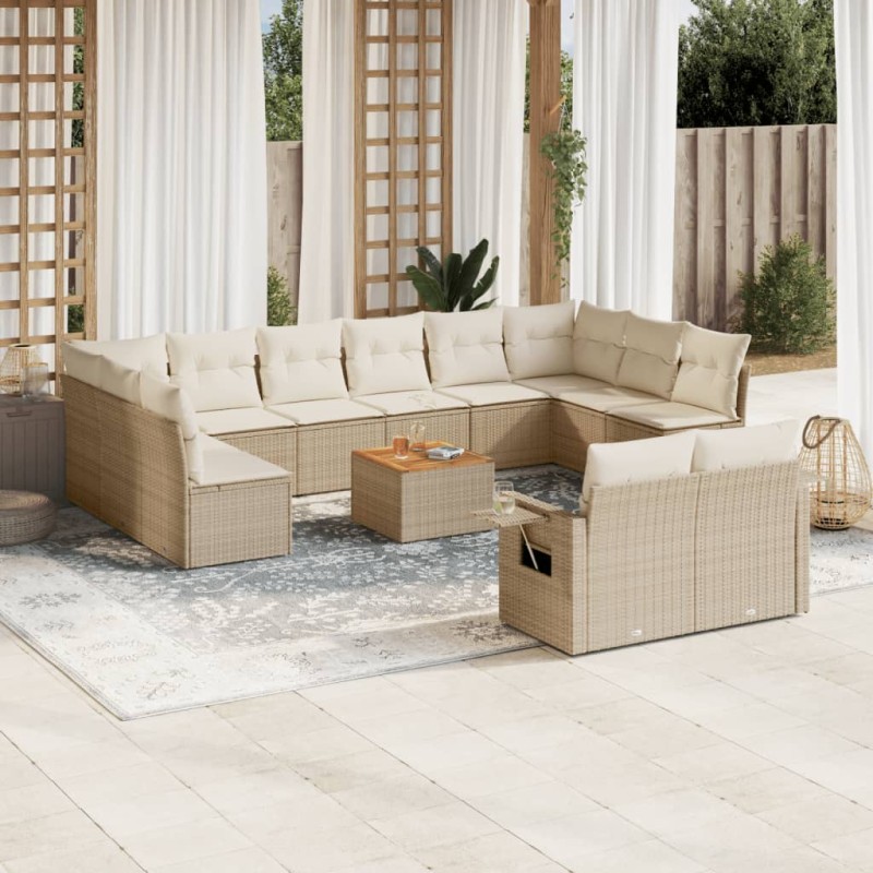 vidaXL 13-tlg. Garten-Sofagarnitur mit Kissen Beige Poly Rattan vidaXL 13-tlg. Garten-Sofagarnitur mit Kissen Beige Poly Rattan