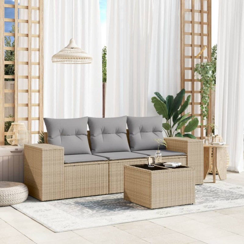 vidaXL 4-tlg. Garten-Sofagarnitur mit Kissen Beige Poly Rattan vidaXL 4-tlg. Garten-Sofagarnitur mit Kissen Beige Poly Rattan