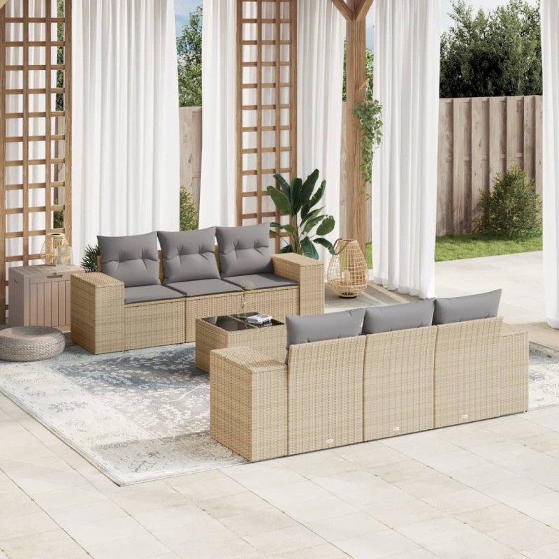 vidaXL 7-tlg. Garten-Sofagarnitur mit Kissen Beige Poly Rattan vidaXL 7-tlg. Garten-Sofagarnitur mit Kissen Beige Poly Rattan