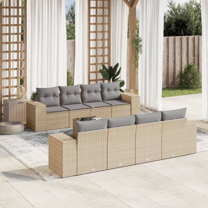 vidaXL 9-tlg. Garten-Sofagarnitur mit Kissen Beige Poly Rattan vidaXL 9-tlg. Garten-Sofagarnitur mit Kissen Beige Poly Rattan