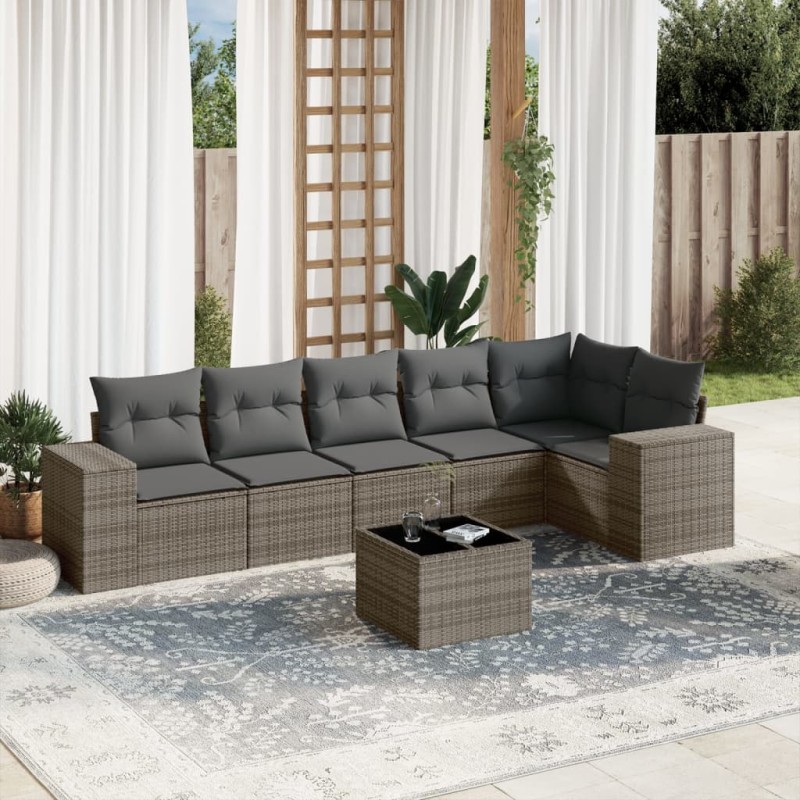 vidaXL 7-tlg. Garten-Sofagarnitur mit Kissen Grau Poly Rattan vidaXL 7-tlg. Garten-Sofagarnitur mit Kissen Grau Poly Rattan
