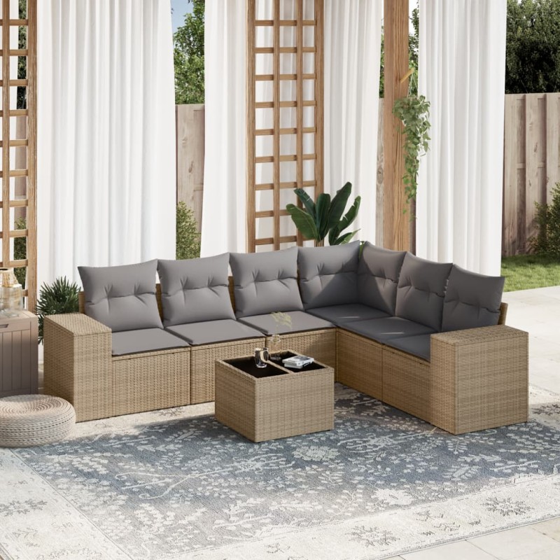 vidaXL 7-tlg. Garten-Sofagarnitur mit Kissen Beige Poly Rattan vidaXL 7-tlg. Garten-Sofagarnitur mit Kissen Beige Poly Rattan