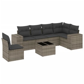 vidaXL 7-tlg. Garten-Sofagarnitur mit Kissen Grau Poly Rattan