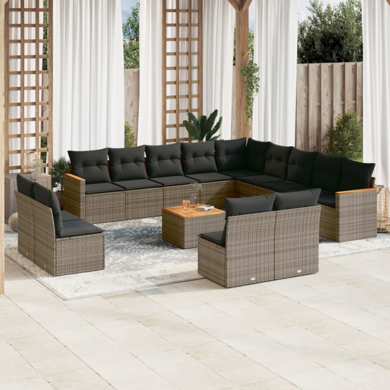 vidaXL 14-tlg. Garten-Sofagarnitur mit Kissen Grau Poly Rattan vidaXL 14-tlg. Garten-Sofagarnitur mit Kissen Grau Poly Rattan