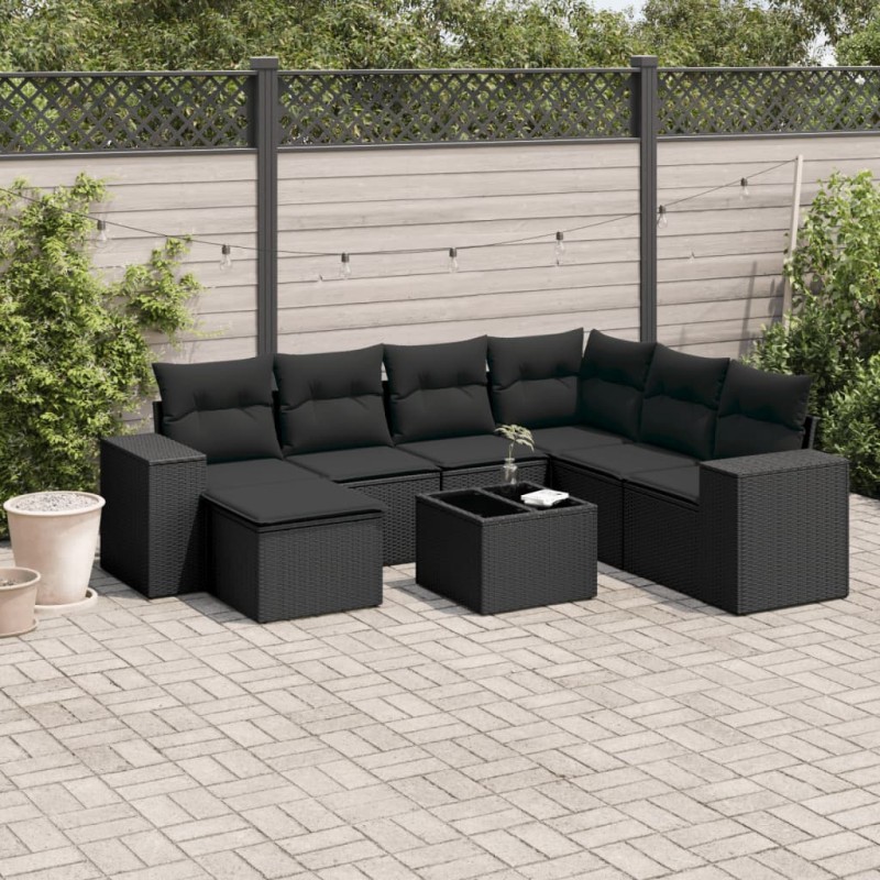 vidaXL 8-tlg. Garten-Sofagarnitur mit Kissen Schwarz Poly Rattan vidaXL 8-tlg. Garten-Sofagarnitur mit Kissen Schwarz Poly Rattan