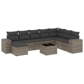 vidaXL 9-tlg. Garten-Sofagarnitur mit Kissen Grau Poly Rattan