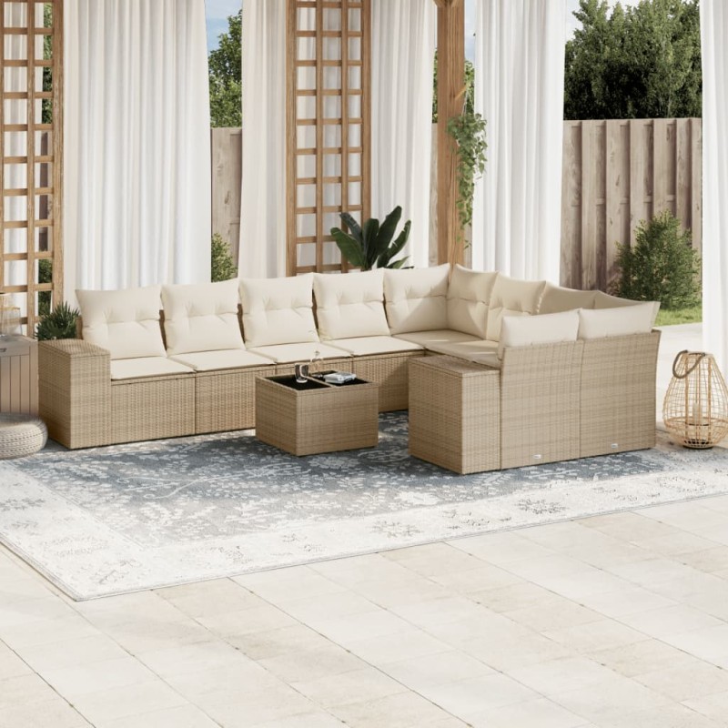 vidaXL 10-tlg. Garten-Sofagarnitur mit Kissen Beige Poly Rattan vidaXL 10-tlg. Garten-Sofagarnitur mit Kissen Beige Poly Rattan
