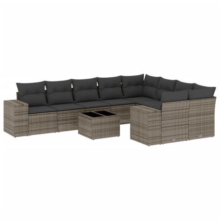 vidaXL 10-tlg. Garten-Sofagarnitur mit Kissen Grau Poly Rattan