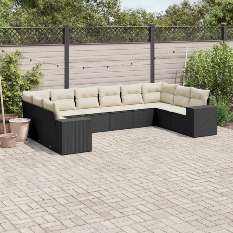 vidaXL 10-tlg. Garten-Sofagarnitur mit Kissen Schwarz Poly Rattan vidaXL 10-tlg. Garten-Sofagarnitur mit Kissen Schwarz Poly Rattan