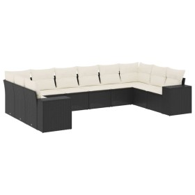 vidaXL 10-tlg. Garten-Sofagarnitur mit Kissen Schwarz Poly Rattan