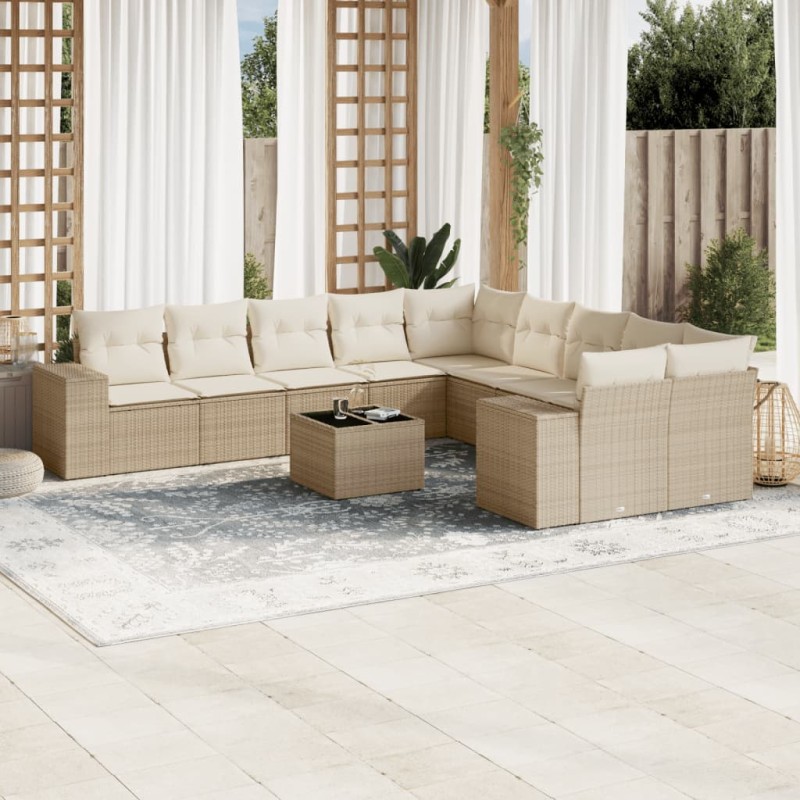 vidaXL 11-tlg. Garten-Sofagarnitur mit Kissen Beige Poly Rattan vidaXL 11-tlg. Garten-Sofagarnitur mit Kissen Beige Poly Rattan