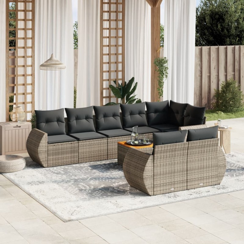 vidaXL 9-tlg. Garten-Sofagarnitur mit Kissen Grau Poly Rattan vidaXL 9-tlg. Garten-Sofagarnitur mit Kissen Grau Poly Rattan