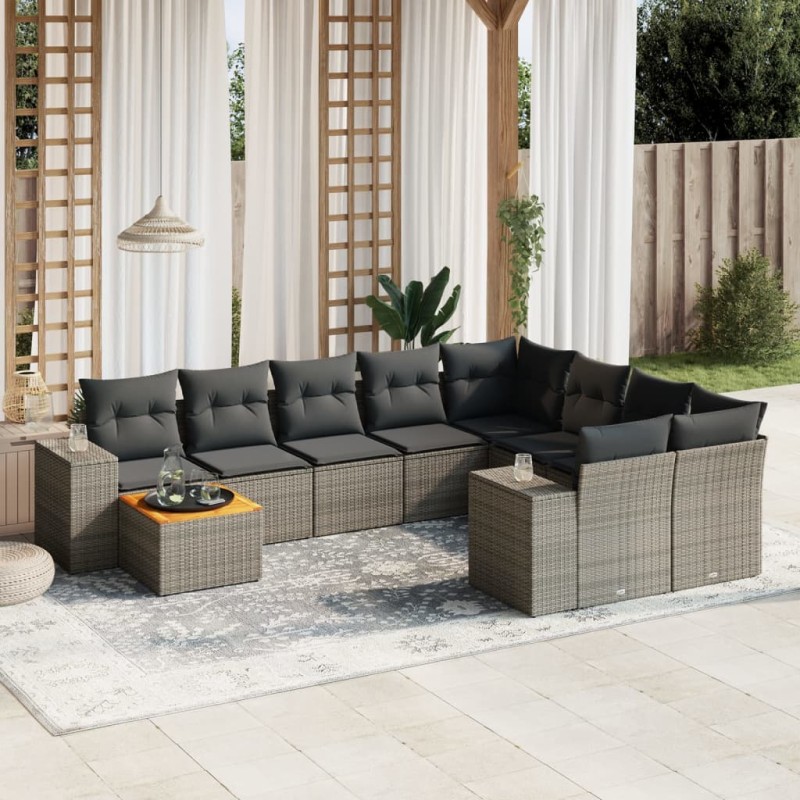 vidaXL 10-tlg. Garten-Sofagarnitur mit Kissen Grau Poly Rattan vidaXL 10-tlg. Garten-Sofagarnitur mit Kissen Grau Poly Rattan