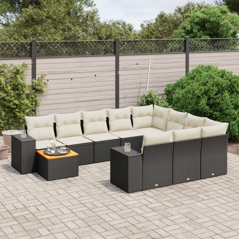 vidaXL 11-tlg. Garten-Sofagarnitur mit Kissen Schwarz Poly Rattan vidaXL 11-tlg. Garten-Sofagarnitur mit Kissen Schwarz Poly Rattan