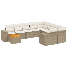 vidaXL 10-tlg. Garten-Sofagarnitur mit Kissen Beige Poly Rattan