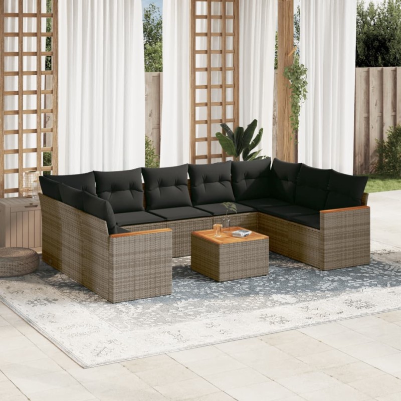 vidaXL 10-tlg. Garten-Sofagarnitur mit Kissen Grau Poly Rattan vidaXL 10-tlg. Garten-Sofagarnitur mit Kissen Grau Poly Rattan