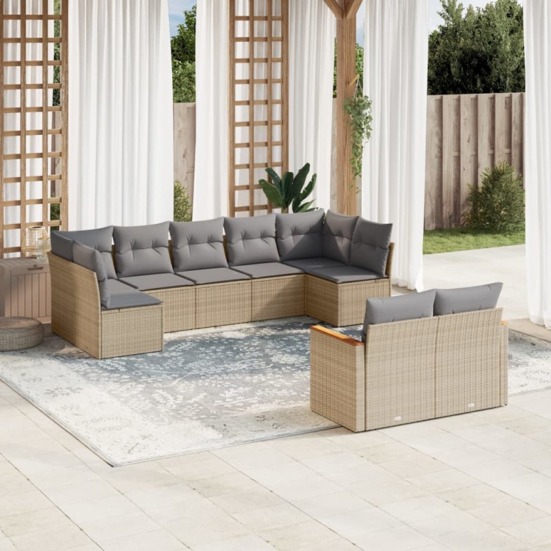 vidaXL 9-tlg. Garten-Sofagarnitur mit Kissen Beige Poly Rattan vidaXL 9-tlg. Garten-Sofagarnitur mit Kissen Beige Poly Rattan