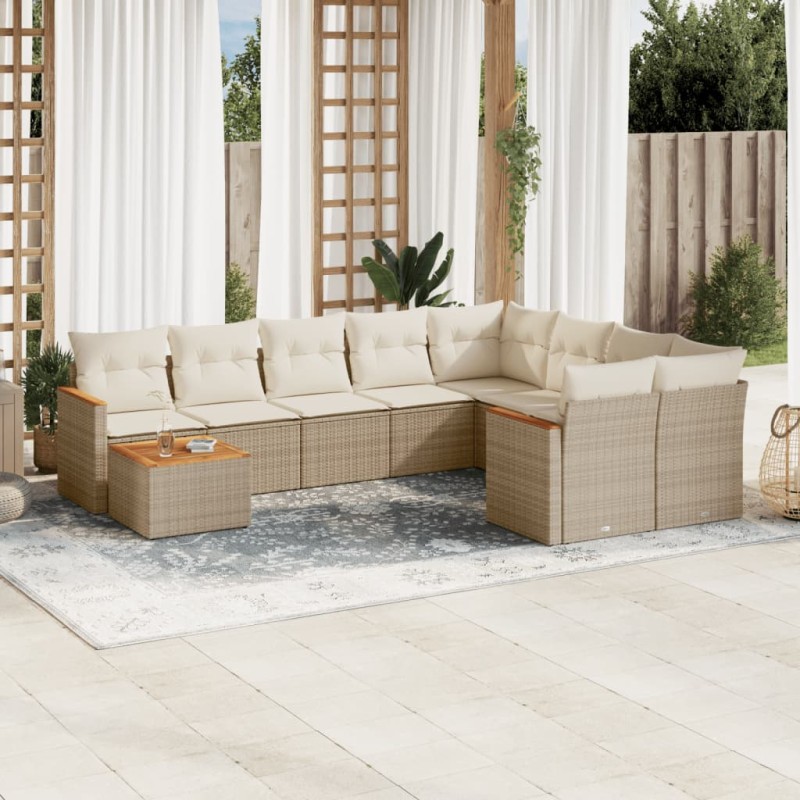 vidaXL 10-tlg. Garten-Sofagarnitur mit Kissen Beige Poly Rattan vidaXL 10-tlg. Garten-Sofagarnitur mit Kissen Beige Poly Rattan