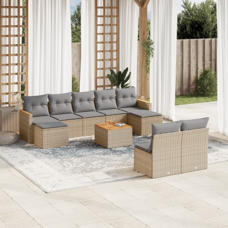 vidaXL 10-tlg. Garten-Sofagarnitur mit Kissen Beige Poly Rattan vidaXL 10-tlg. Garten-Sofagarnitur mit Kissen Beige Poly Rattan