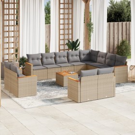 vidaXL 13-tlg. Garten-Sofagarnitur mit Kissen Beige Poly Rattan