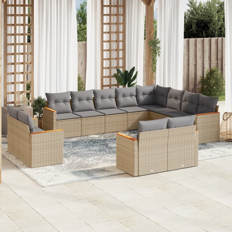 vidaXL 12-tlg. Garten-Sofagarnitur mit Kissen Beige Poly Rattan vidaXL 12-tlg. Garten-Sofagarnitur mit Kissen Beige Poly Rattan