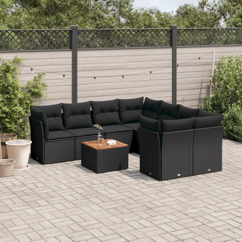 vidaXL 9-tlg. Garten-Sofagarnitur mit Kissen Schwarz Poly Rattan vidaXL 9-tlg. Garten-Sofagarnitur mit Kissen Schwarz Poly Rattan