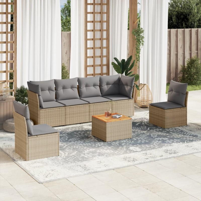 vidaXL 7-tlg. Garten-Sofagarnitur mit Kissen Beige Poly Rattan vidaXL 7-tlg. Garten-Sofagarnitur mit Kissen Beige Poly Rattan