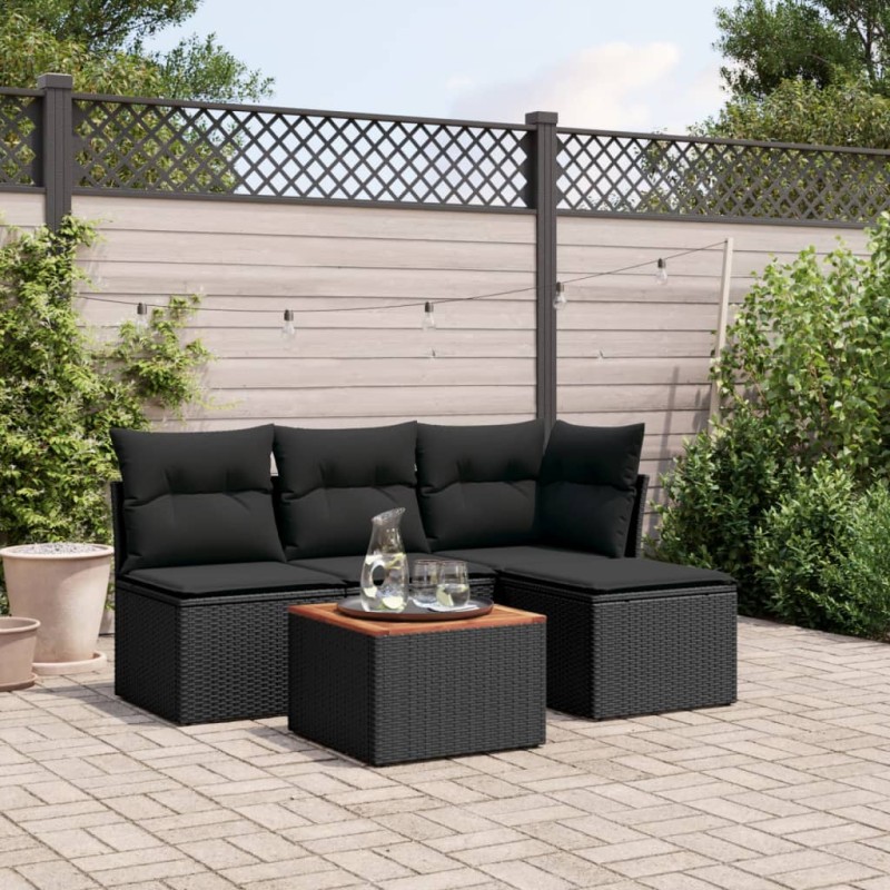 vidaXL 5-tlg. Garten-Sofagarnitur mit Kissen Schwarz Poly Rattan vidaXL 5-tlg. Garten-Sofagarnitur mit Kissen Schwarz Poly Rattan