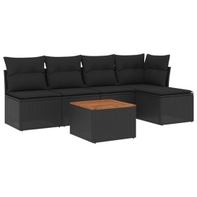 vidaXL 6-tlg. Garten-Sofagarnitur mit Kissen Schwarz Poly Rattan