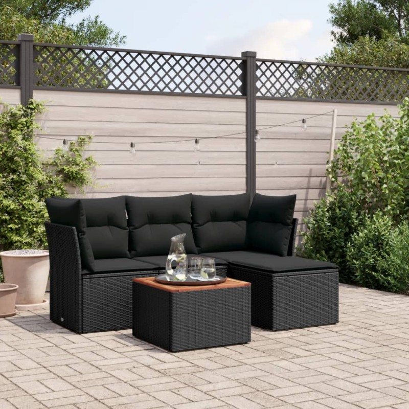 vidaXL 5-tlg. Garten-Sofagarnitur mit Kissen Schwarz Poly Rattan vidaXL 5-tlg. Garten-Sofagarnitur mit Kissen Schwarz Poly Rattan