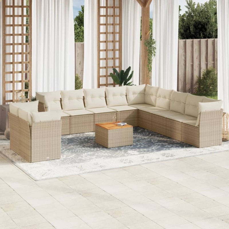 vidaXL 12-tlg. Garten-Sofagarnitur mit Kissen Beige Poly Rattan vidaXL 12-tlg. Garten-Sofagarnitur mit Kissen Beige Poly Rattan