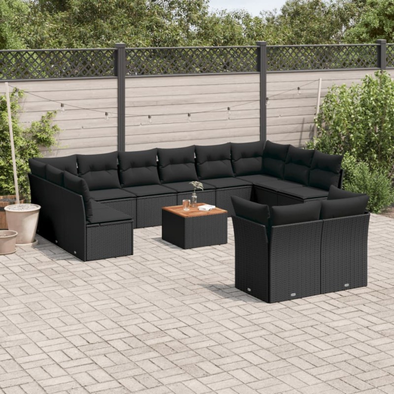 vidaXL 13-tlg. Garten-Sofagarnitur mit Kissen Schwarz Poly Rattan vidaXL 13-tlg. Garten-Sofagarnitur mit Kissen Schwarz Poly Rattan