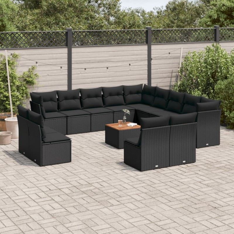 vidaXL 14-tlg. Garten-Sofagarnitur mit Kissen Schwarz Poly Rattan vidaXL 14-tlg. Garten-Sofagarnitur mit Kissen Schwarz Poly Rattan