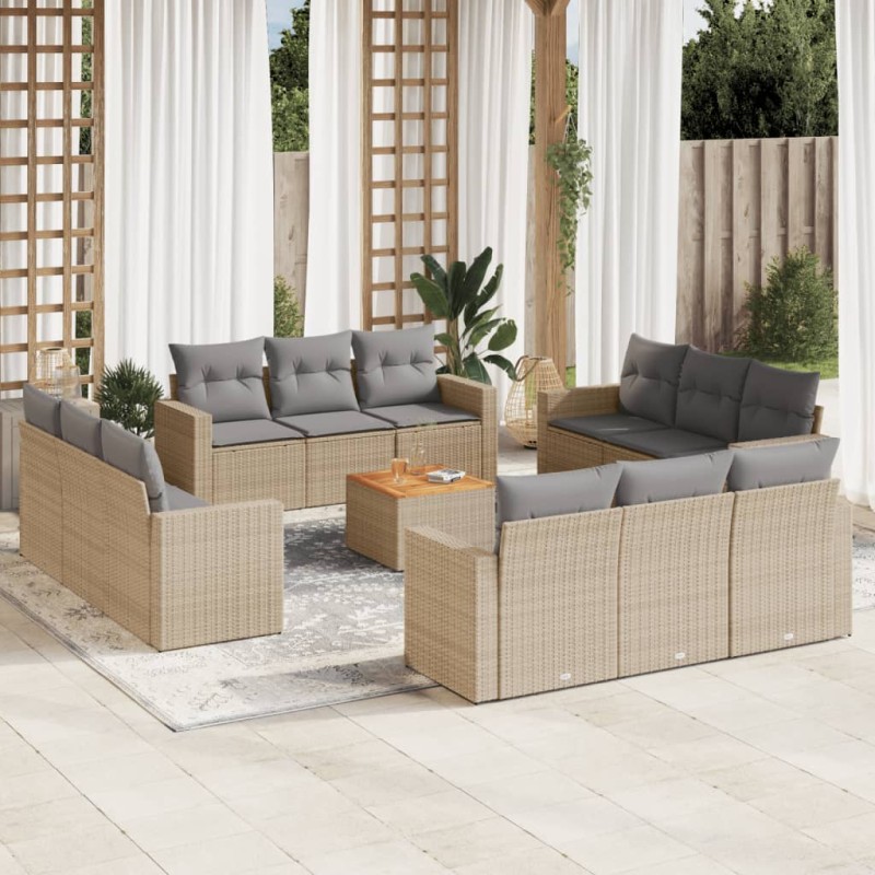 vidaXL 13-tlg. Garten-Sofagarnitur mit Kissen Beige Poly Rattan vidaXL 13-tlg. Garten-Sofagarnitur mit Kissen Beige Poly Rattan