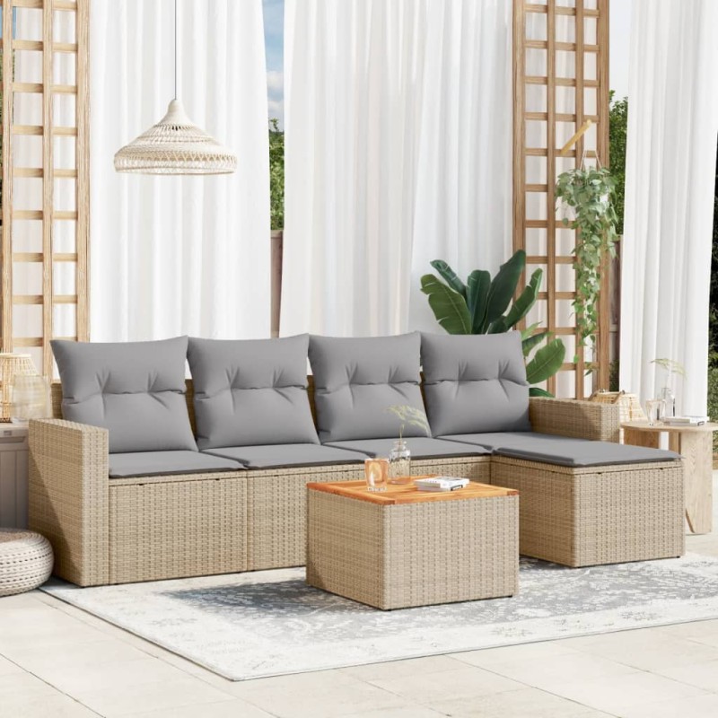 vidaXL 6-tlg. Garten-Sofagarnitur mit Kissen Beige Poly Rattan vidaXL 6-tlg. Garten-Sofagarnitur mit Kissen Beige Poly Rattan
