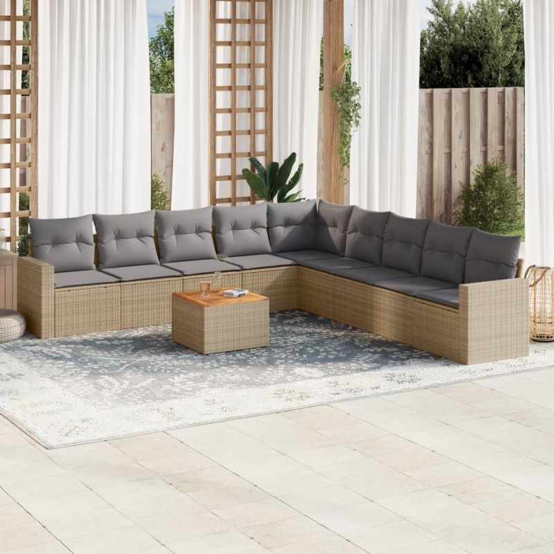 vidaXL 10-tlg. Garten-Sofagarnitur mit Kissen Beige Poly Rattan vidaXL 10-tlg. Garten-Sofagarnitur mit Kissen Beige Poly Rattan