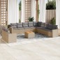 vidaXL 12-tlg. Garten-Sofagarnitur mit Kissen Beige Poly Rattan