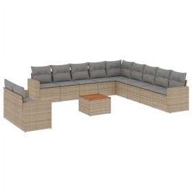 vidaXL 12-tlg. Garten-Sofagarnitur mit Kissen Beige Poly Rattan
