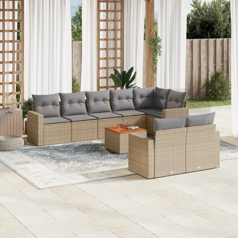 vidaXL 9-tlg. Garten-Sofagarnitur mit Kissen Beige Poly Rattan vidaXL 9-tlg. Garten-Sofagarnitur mit Kissen Beige Poly Rattan