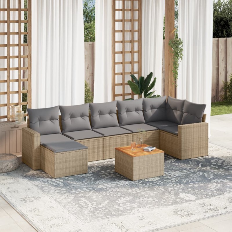 vidaXL 8-tlg. Garten-Sofagarnitur mit Kissen Beige Poly Rattan vidaXL 8-tlg. Garten-Sofagarnitur mit Kissen Beige Poly Rattan