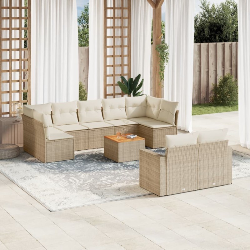 vidaXL 10-tlg. Garten-Sofagarnitur mit Kissen Beige Poly Rattan vidaXL 10-tlg. Garten-Sofagarnitur mit Kissen Beige Poly Rattan