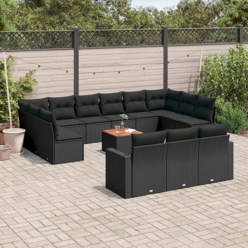 vidaXL 14-tlg. Garten-Sofagarnitur mit Kissen Schwarz Poly Rattan vidaXL 14-tlg. Garten-Sofagarnitur mit Kissen Schwarz Poly Rattan