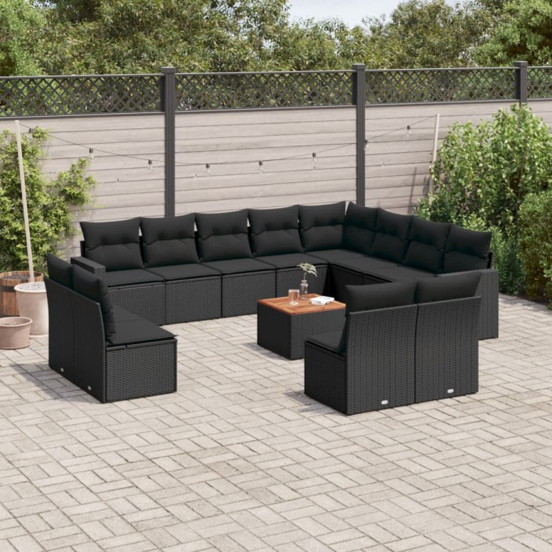 vidaXL 13-tlg. Garten-Sofagarnitur mit Kissen Schwarz Poly Rattan vidaXL 13-tlg. Garten-Sofagarnitur mit Kissen Schwarz Poly Rattan