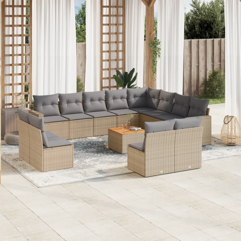 vidaXL 13-tlg. Garten-Sofagarnitur mit Kissen Beige Poly Rattan vidaXL 13-tlg. Garten-Sofagarnitur mit Kissen Beige Poly Rattan