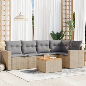 vidaXL 6-tlg. Garten-Sofagarnitur mit Kissen Beige Poly Rattan