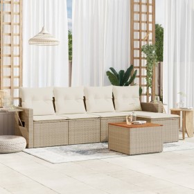 vidaXL 6-tlg. Garten-Sofagarnitur mit Kissen Beige Poly Rattan