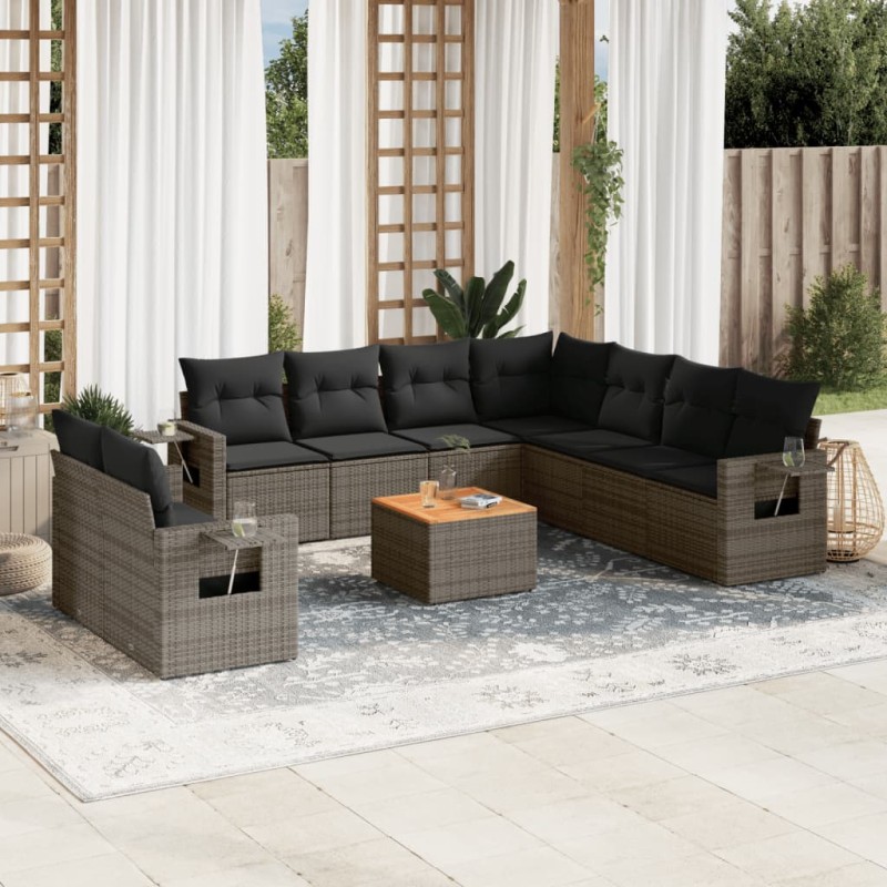 vidaXL 10-tlg. Garten-Sofagarnitur mit Kissen Grau Poly Rattan vidaXL 10-tlg. Garten-Sofagarnitur mit Kissen Grau Poly Rattan
