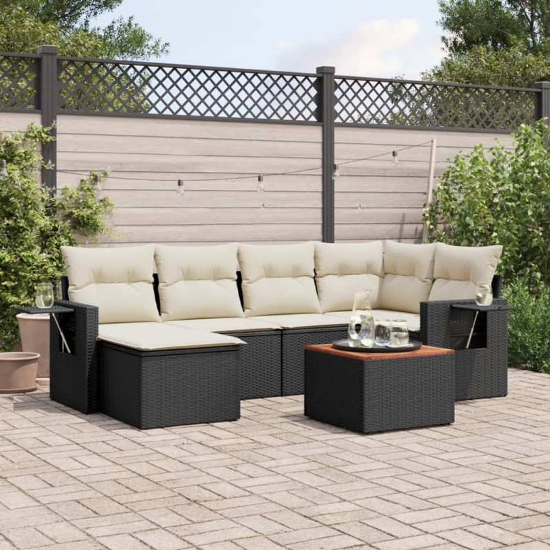 vidaXL 7-tlg. Garten-Sofagarnitur mit Kissen Schwarz Poly Rattan vidaXL 7-tlg. Garten-Sofagarnitur mit Kissen Schwarz Poly Rattan